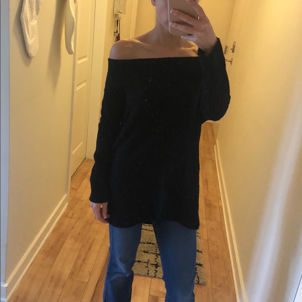 Black off the shoulder dress or sweater